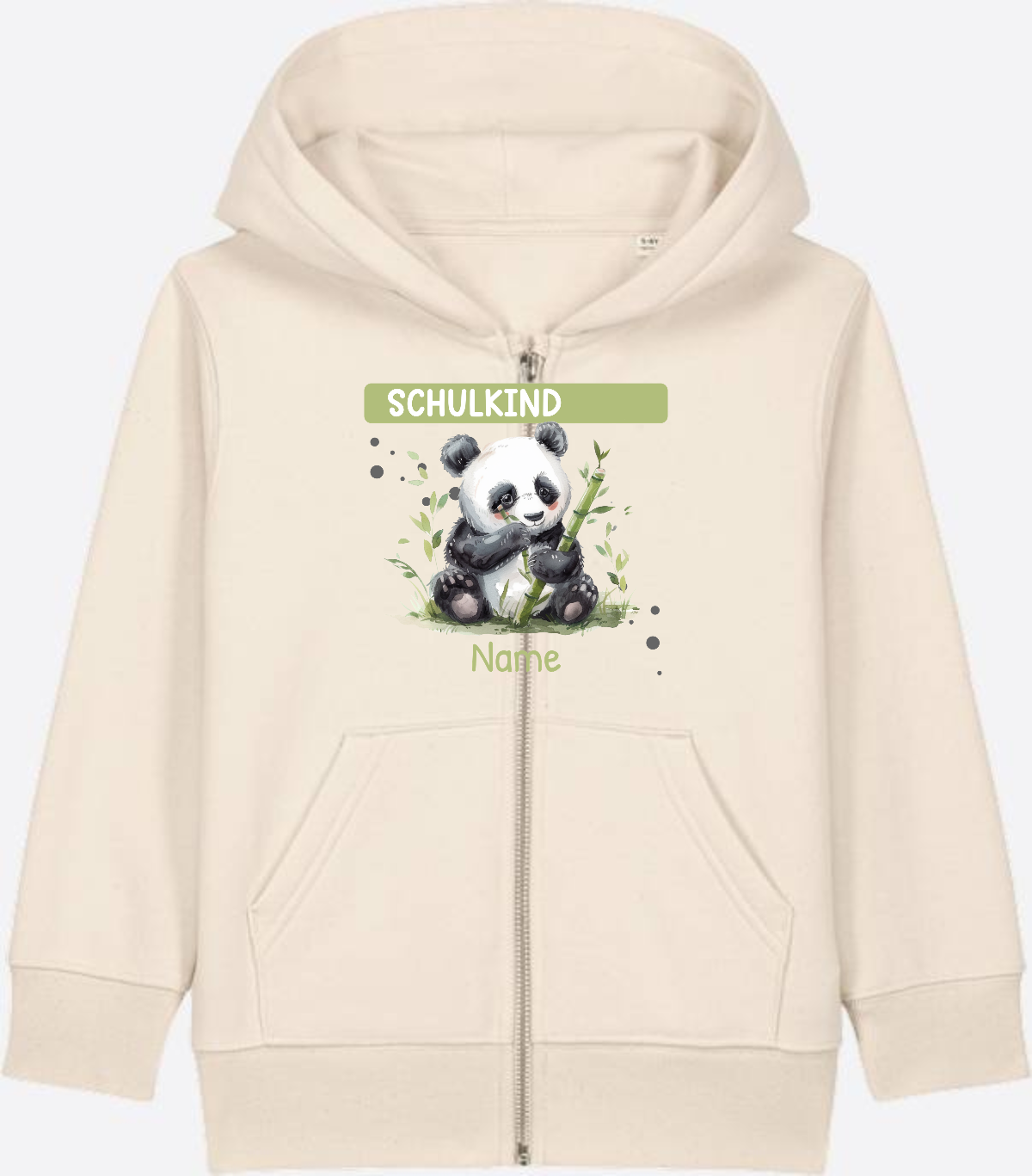 Schulkind Zip-Hoodie mit Pandabär – Personalisiert - Natural Raw Herzseite