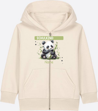Schulkind Zip-Hoodie mit Pandabär – Personalisiert - Natural Raw Herzseite
