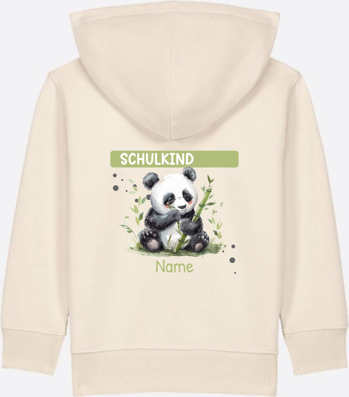 Schulkind Zip-Hoodie mit Pandabär – Personalisiert - Natural Raw