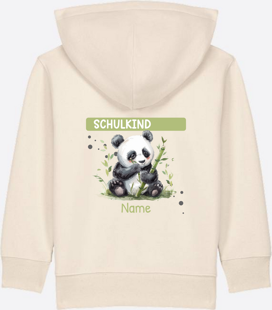 Schulkind Zip-Hoodie mit Pandabär – Personalisiert - Natural Raw