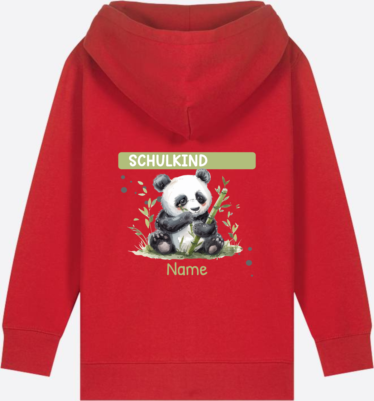 Schulkind Zip-Hoodie mit Pandabär – Personalisiert - Red