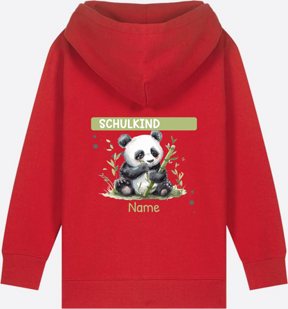 Schulkind Zip-Hoodie mit Pandabär – Personalisiert - Red