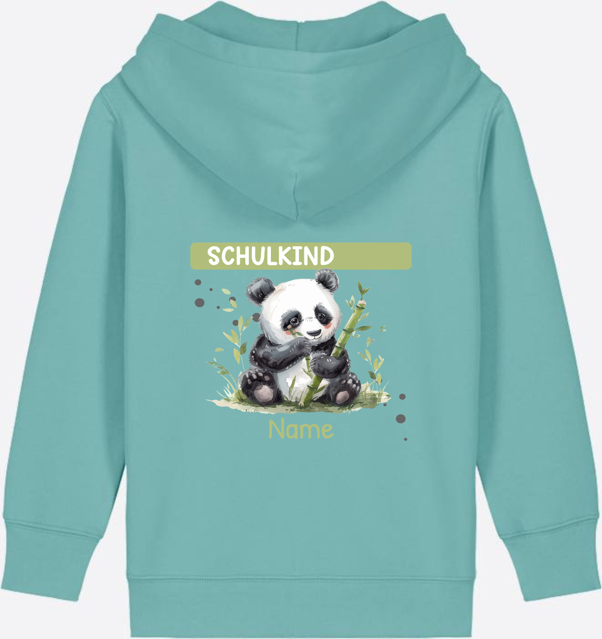 Schulkind Zip-Hoodie mit Pandabär – Personalisiert - Teal Monstera
