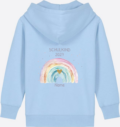Schulkind Zip-Hoodie personalisiert mit Name & Regenbogen - Blue Soul