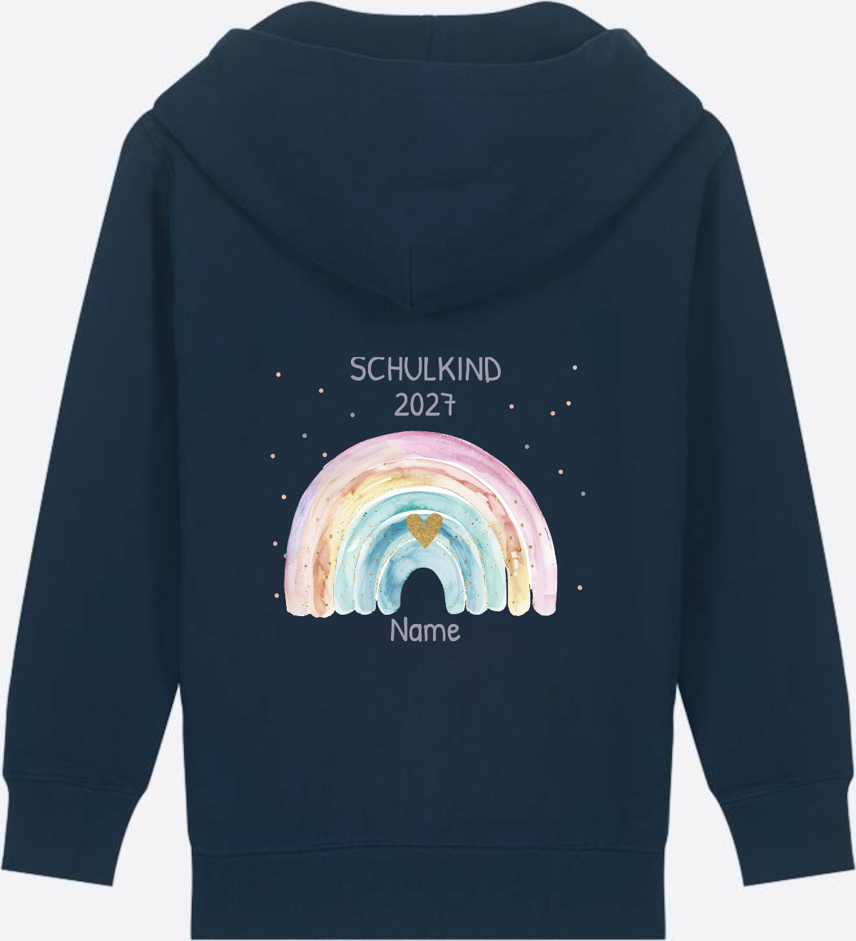 Schulkind Zip-Hoodie personalisiert mit Name & Regenbogen - French Navy