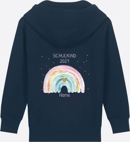Schulkind Zip-Hoodie personalisiert mit Name & Regenbogen - French Navy
