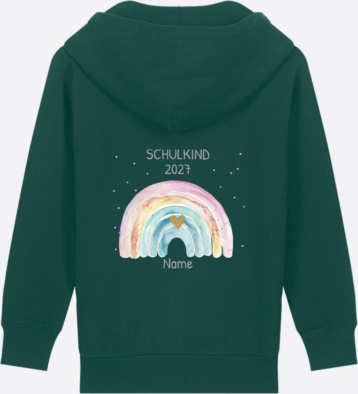Schulkind Zip-Hoodie personalisiert mit Name & Regenbogen - Glazed Green