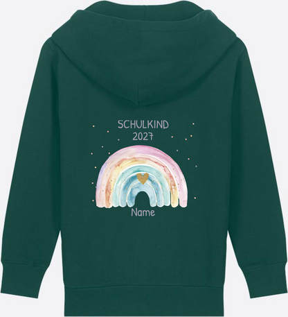 Schulkind Zip-Hoodie personalisiert mit Name & Regenbogen - Glazed Green