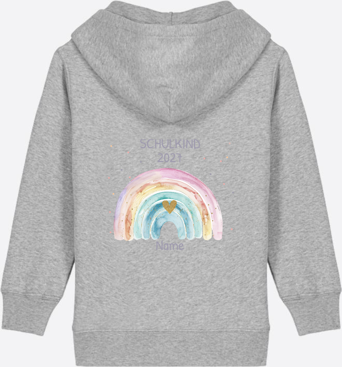 Schulkind Zip-Hoodie personalisiert mit Name & Regenbogen - Heather Grey