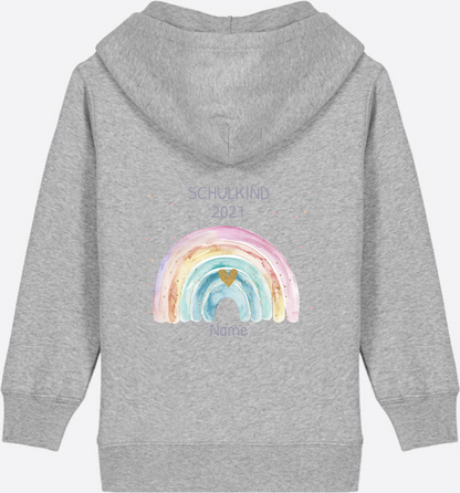 Schulkind Zip-Hoodie personalisiert mit Name & Regenbogen - Heather Grey