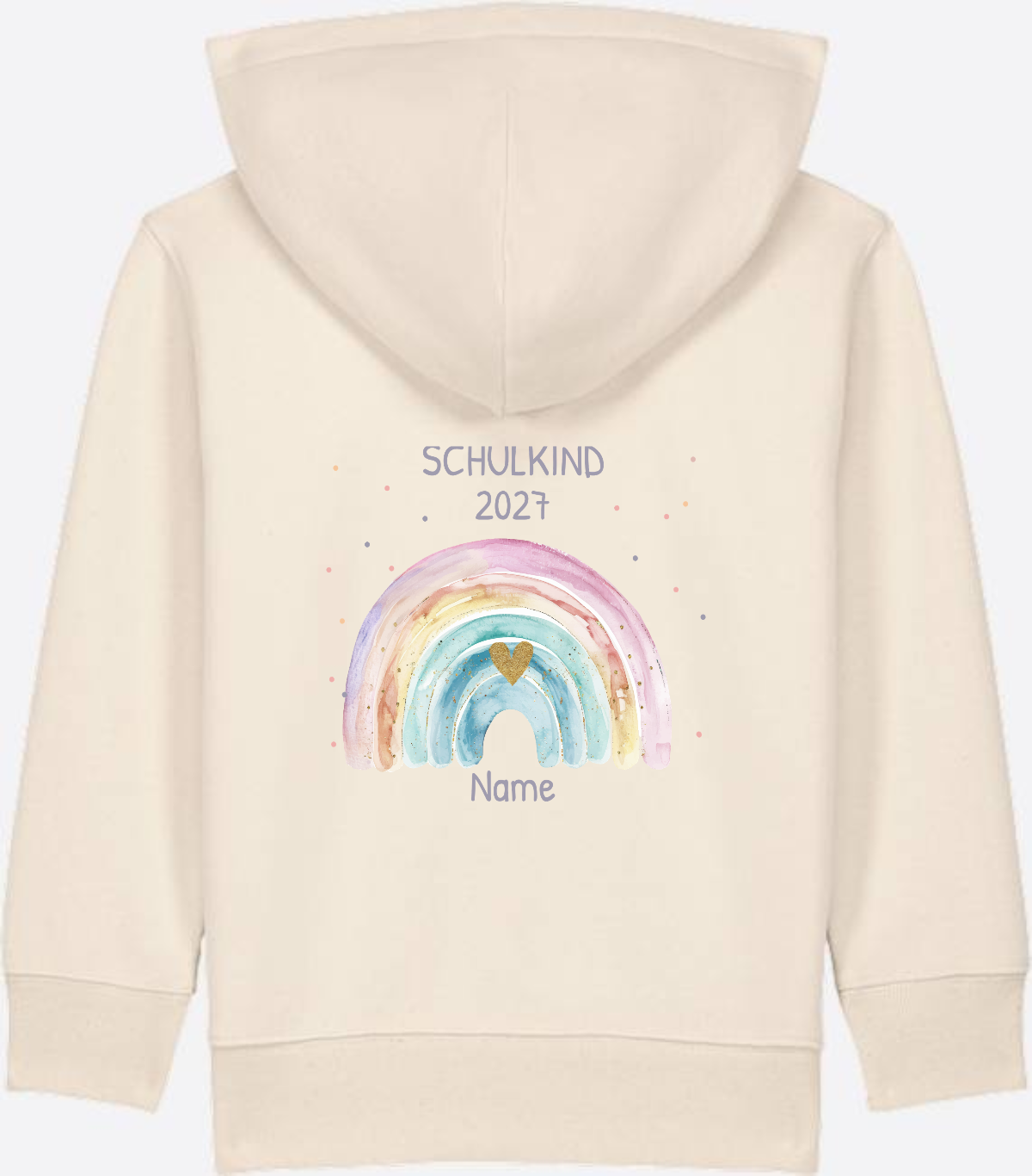 Schulkind Zip-Hoodie personalisiert mit Name & Regenbogen - Natural Raw