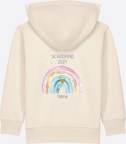 Schulkind Zip-Hoodie personalisiert mit Name & Regenbogen - Natural Raw