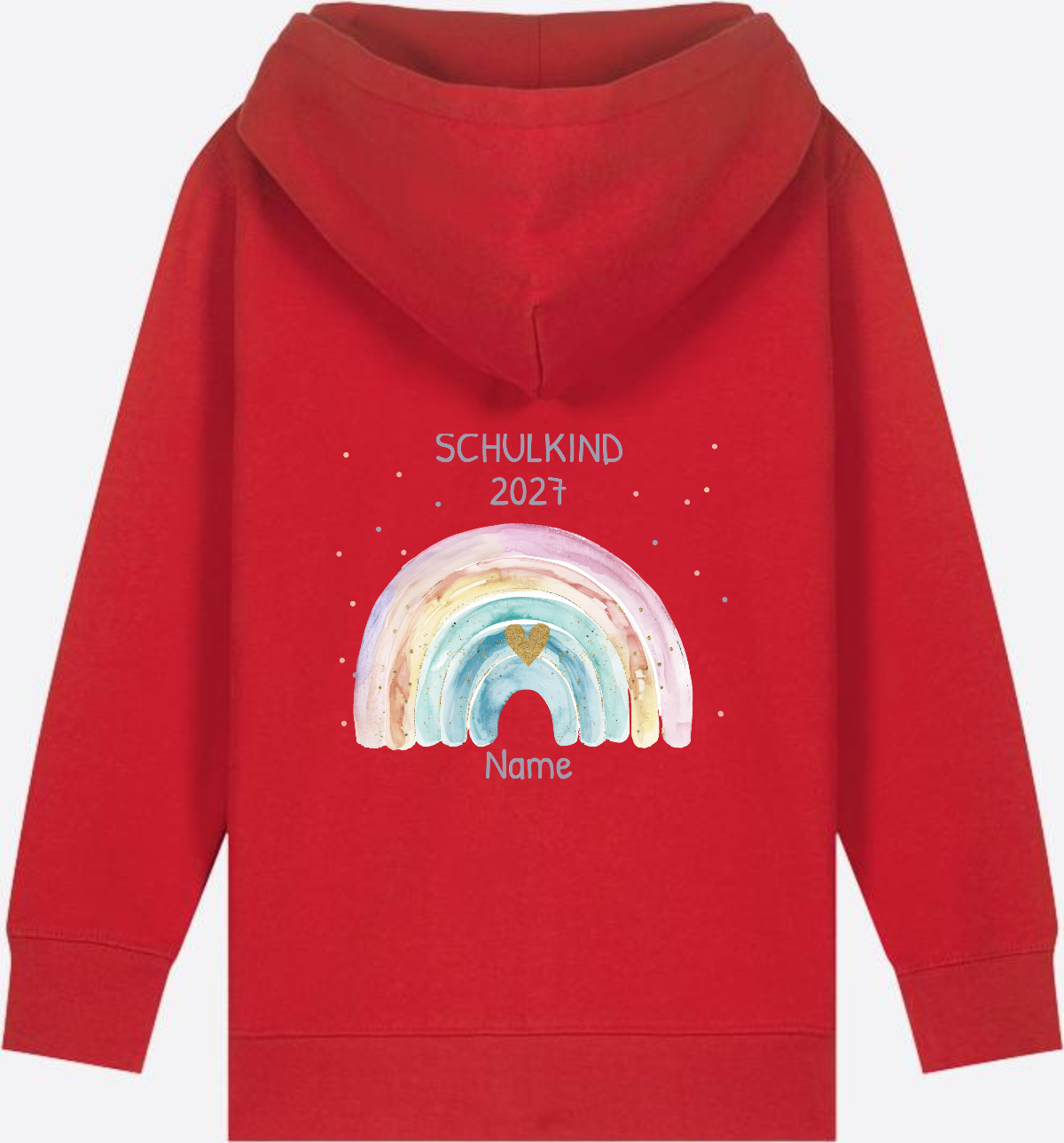 Schulkind Zip-Hoodie personalisiert mit Name & Regenbogen - Red
