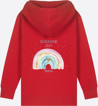Schulkind Zip-Hoodie personalisiert mit Name & Regenbogen - Red