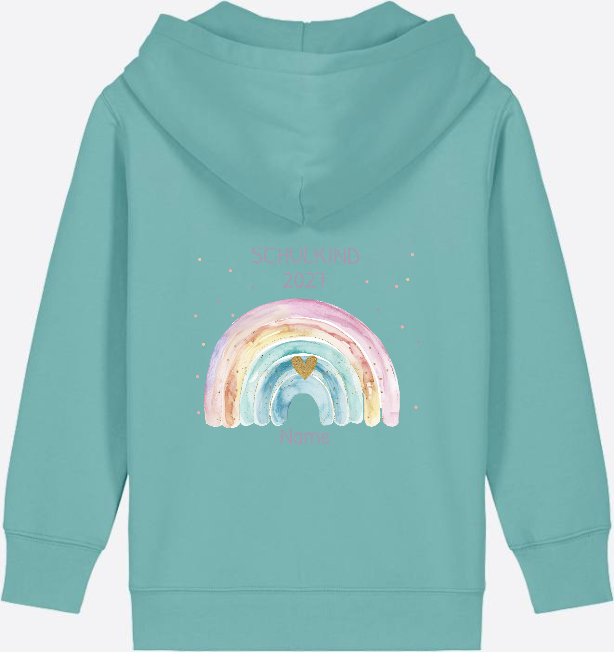 Schulkind Zip-Hoodie personalisiert mit Name & Regenbogen - Teal Monstera