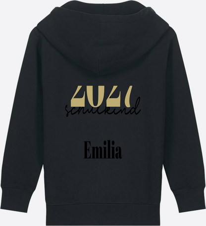 Schulkind Zip-Hoodie Schreibschrift mit Name personalisiert - Black