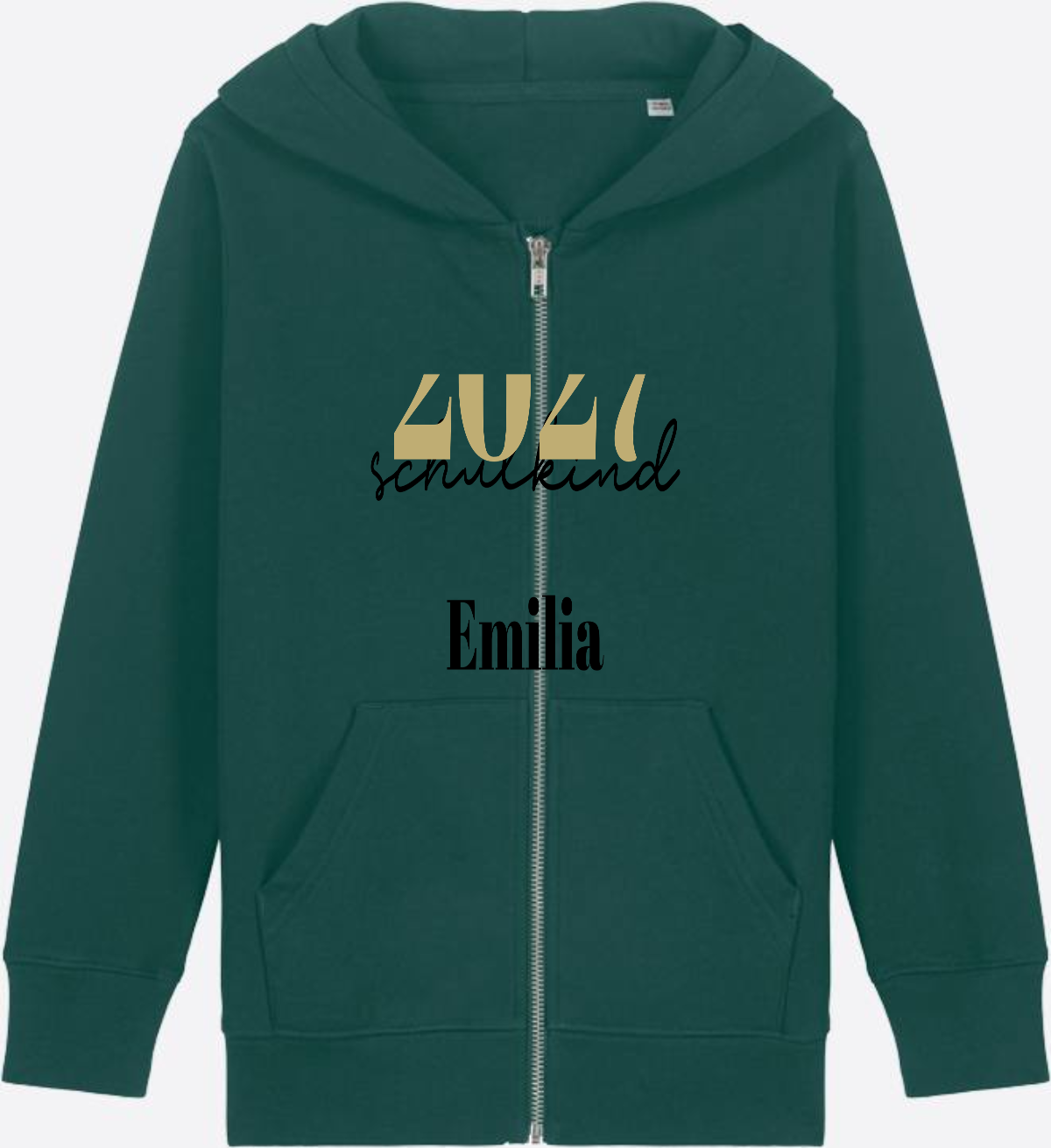 Schulkind Zip-Hoodie Schreibschrift mit Name personalisiert - Glazed Green Herzseite