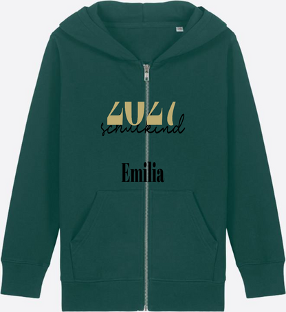 Schulkind Zip-Hoodie Schreibschrift mit Name personalisiert - Glazed Green Herzseite