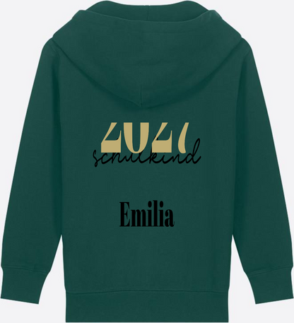Schulkind Zip-Hoodie Schreibschrift mit Name personalisiert - Glazed Green