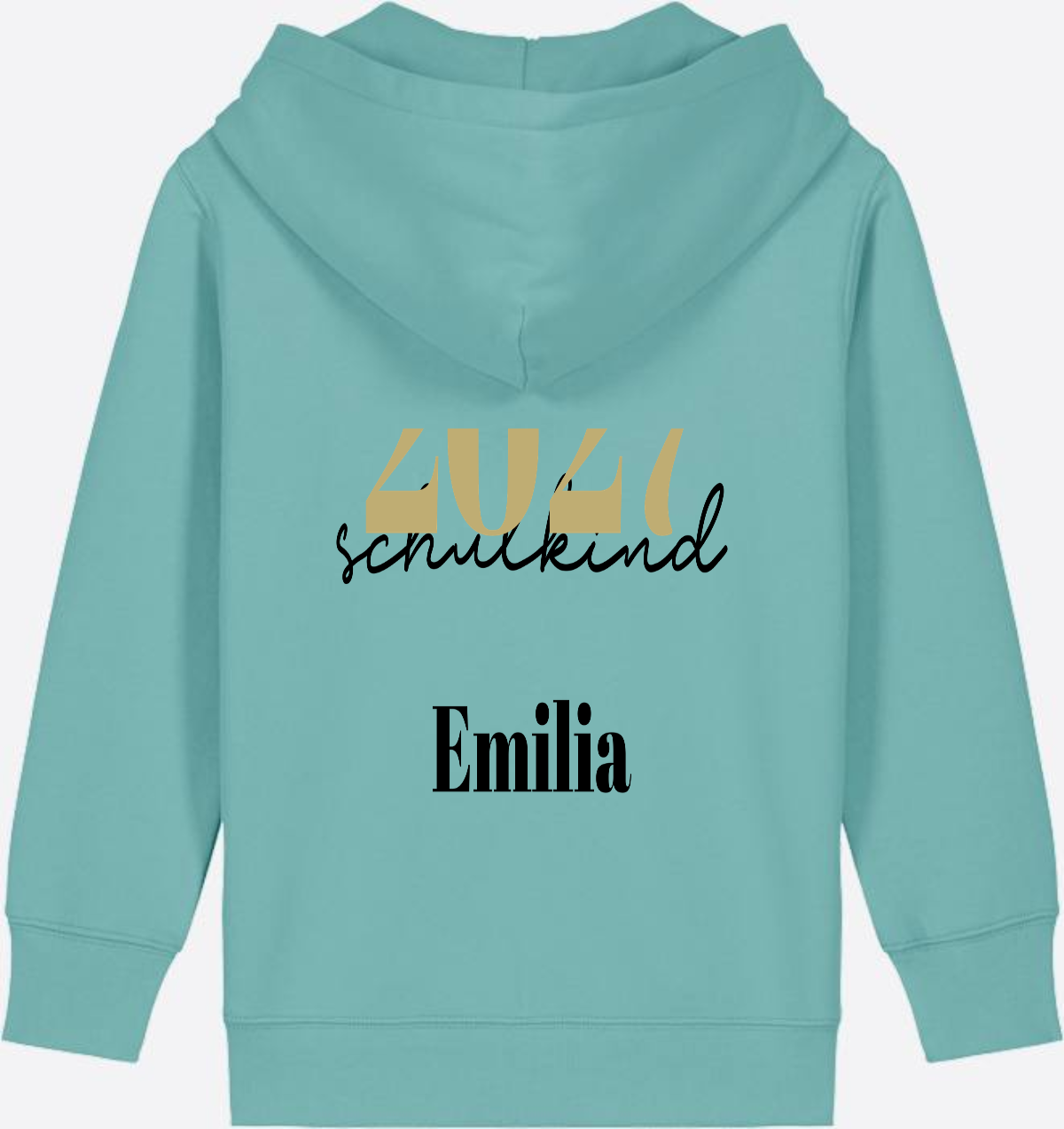 Schulkind Zip-Hoodie Schreibschrift mit Name personalisiert - Teal Monstera