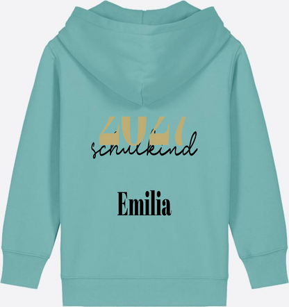 Schulkind Zip-Hoodie Schreibschrift mit Name personalisiert - Teal Monstera