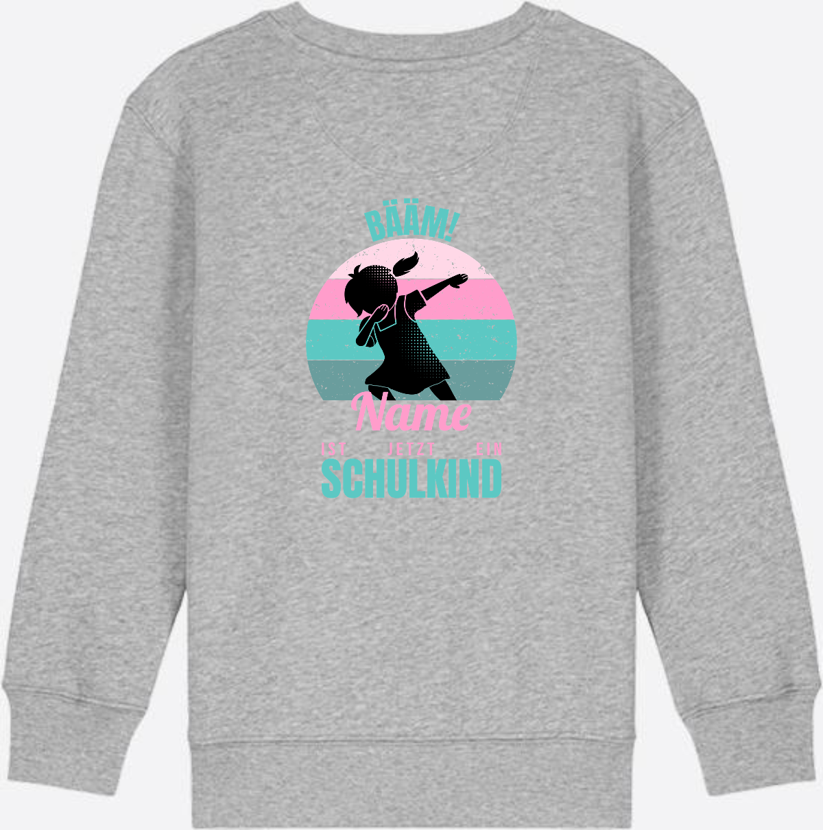 Sweatshirt BÄÄM Schulkind – Personalisiert mit Name für Mädchen - Heather Grey