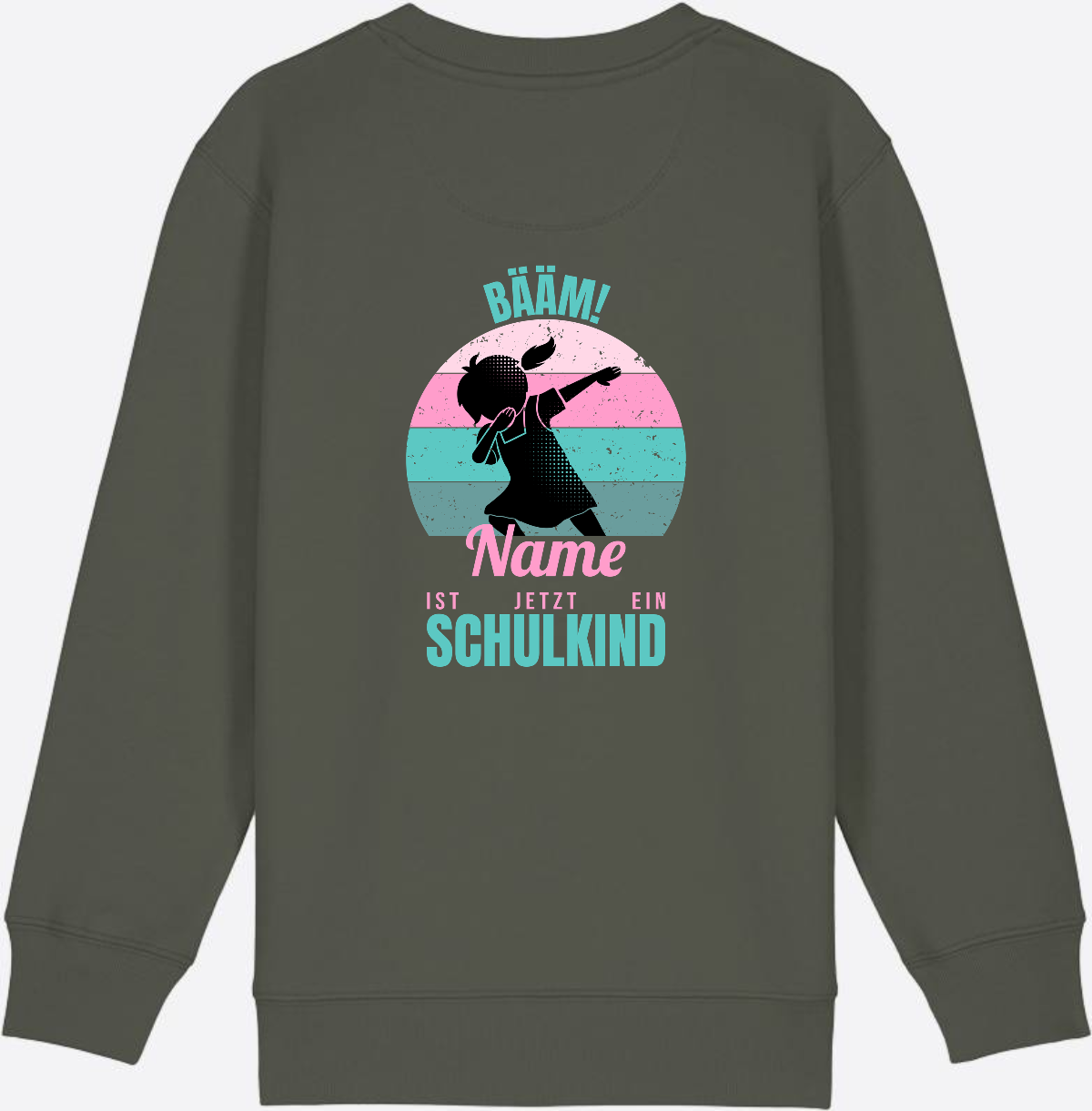 Sweatshirt BÄÄM Schulkind – Personalisiert mit Name für Mädchen - Khaki