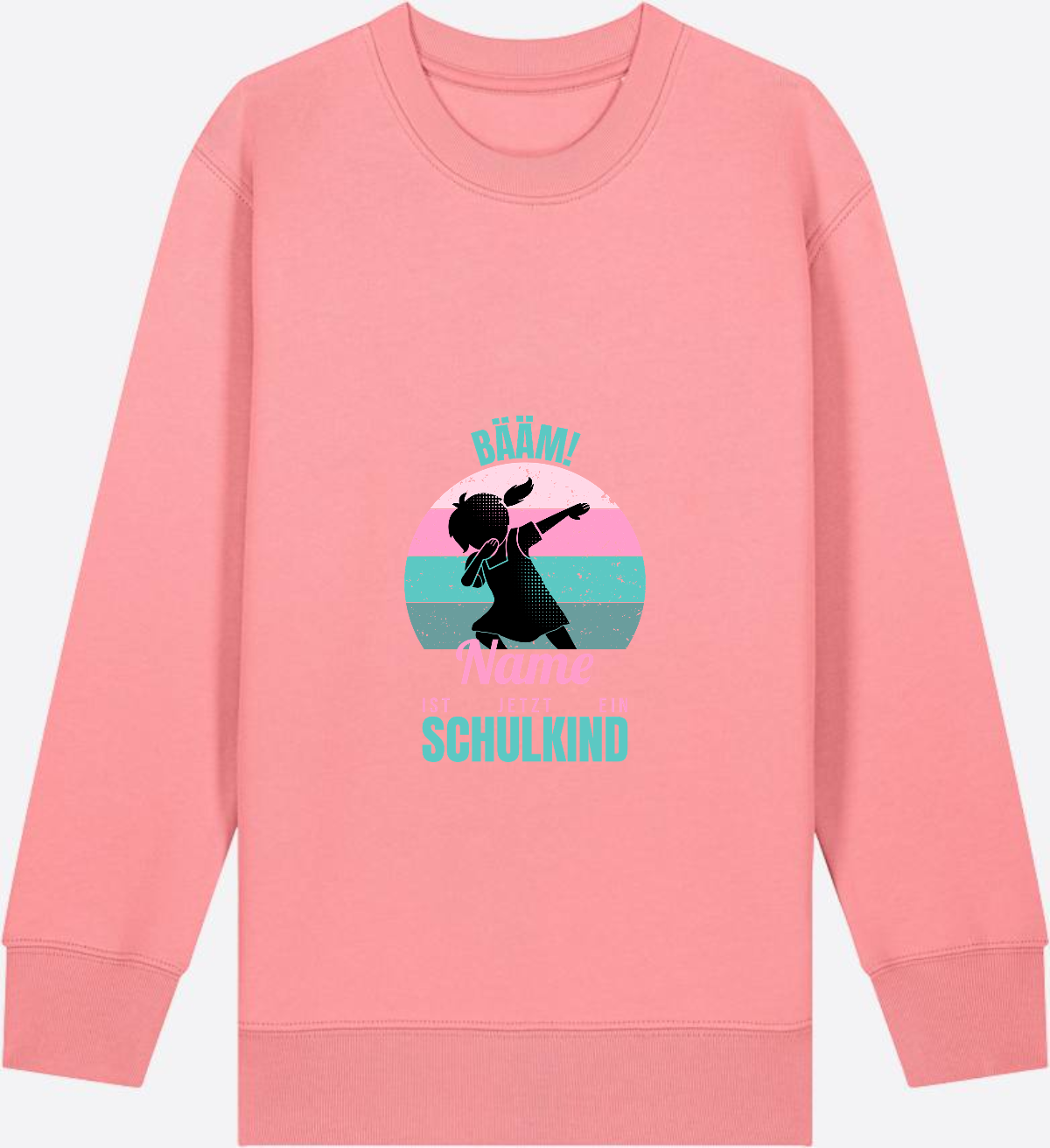 Sweatshirt BÄÄM Schulkind – Personalisiert mit Name für Mädchen - Pink Joy Herzseite