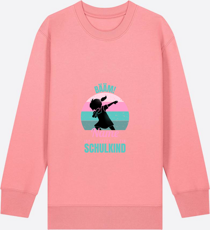 Sweatshirt BÄÄM Schulkind – Personalisiert mit Name für Mädchen - Pink Joy Herzseite