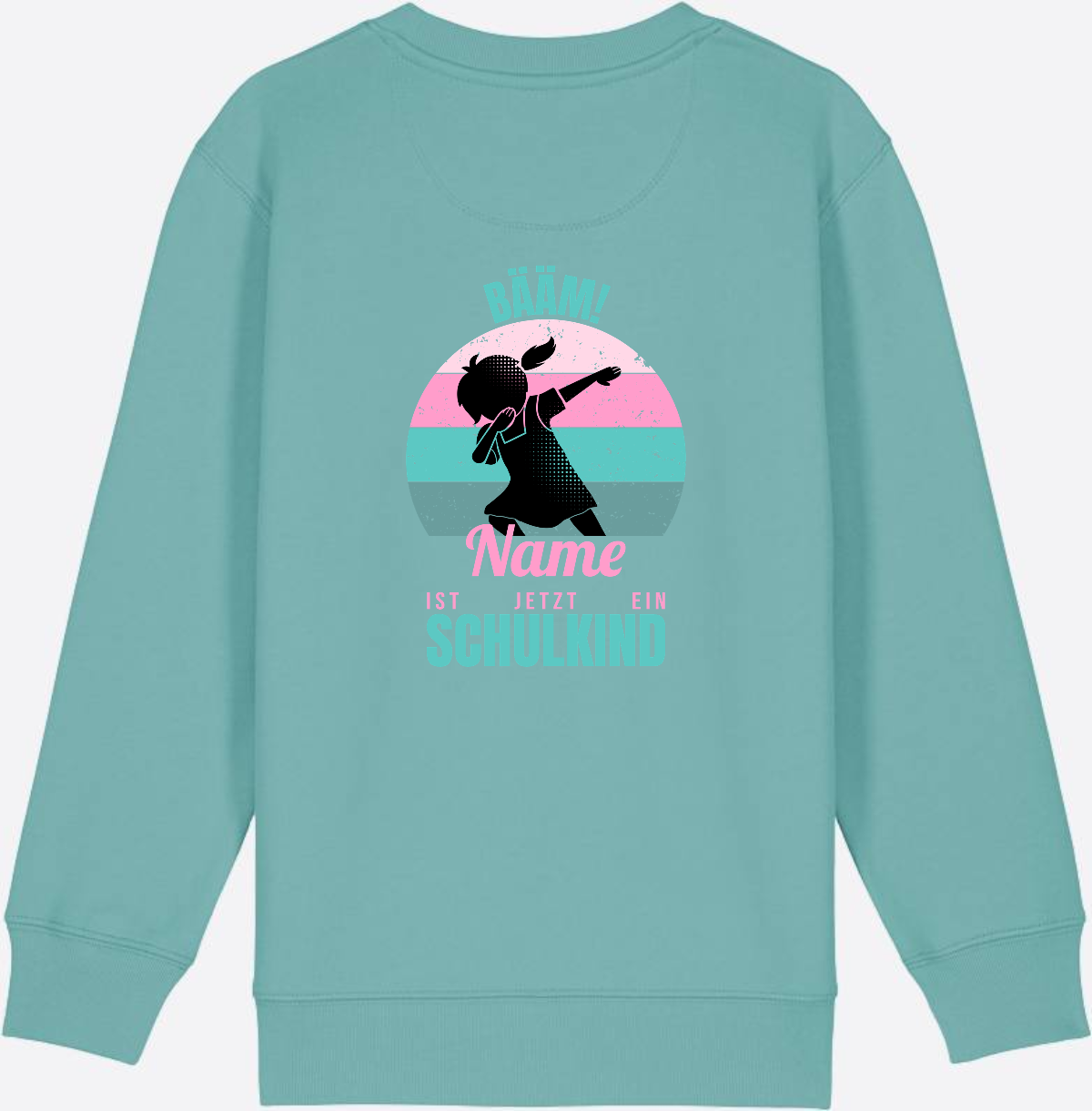 Sweatshirt BÄÄM Schulkind – Personalisiert mit Name für Mädchen - Teal Monstera