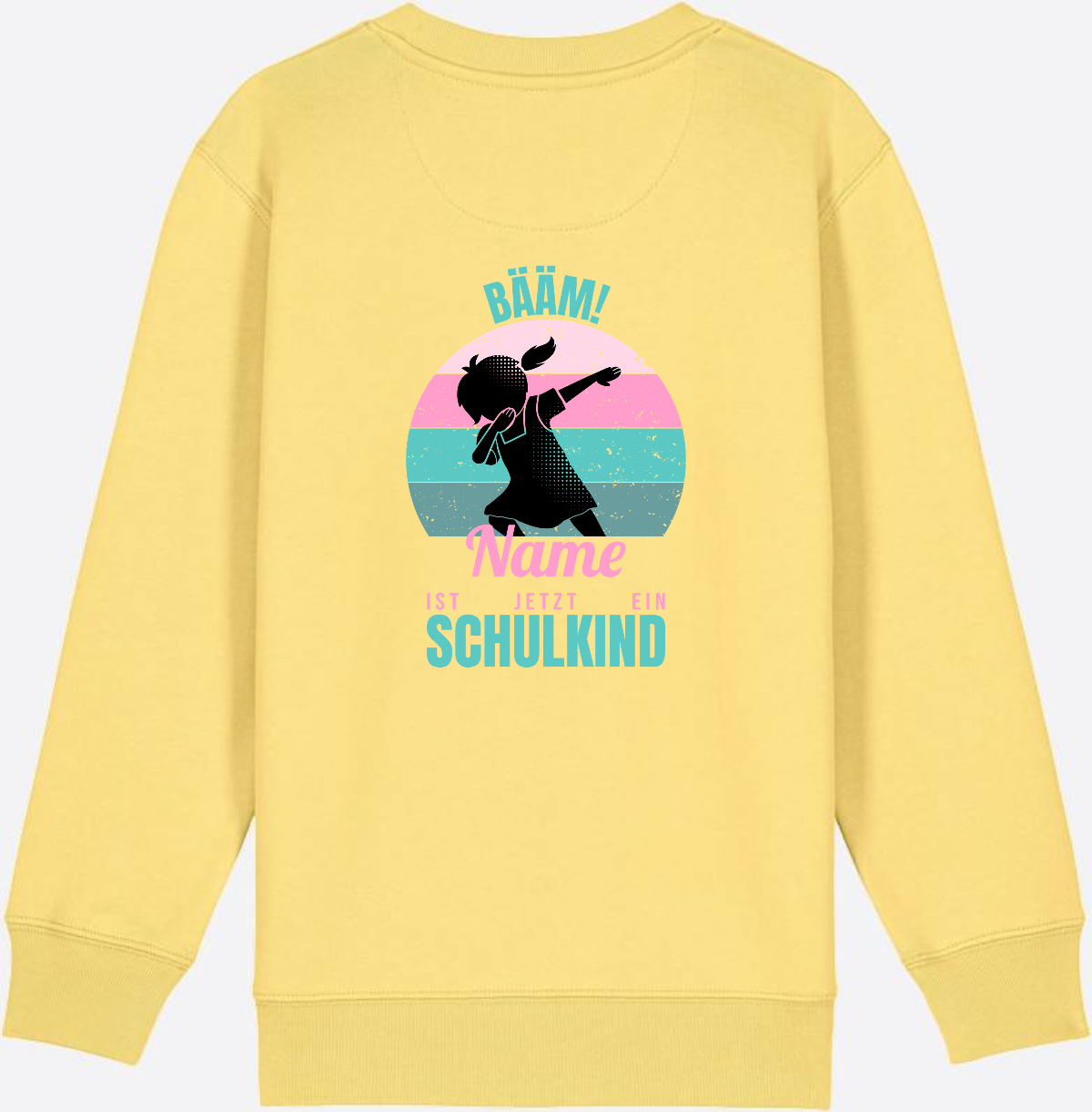 Sweatshirt BÄÄM Schulkind – Personalisiert mit Name für Mädchen - Viva Yellow