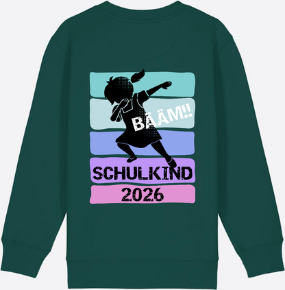 Sweatshirt Einschulung 2026 Mädchen: Bääm!! Schulkind - Glazed Green