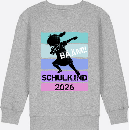 Sweatshirt Einschulung 2026 Mädchen: Bääm!! Schulkind - Heather Grey