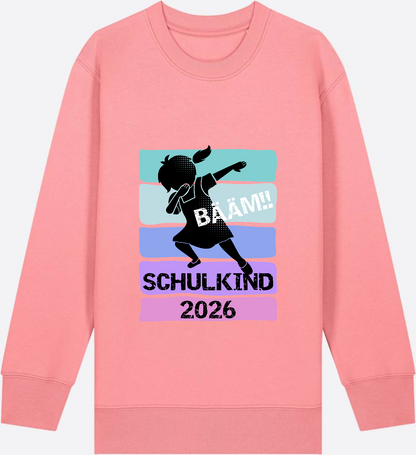 Sweatshirt Einschulung 2026 Mädchen: Bääm!! Schulkind - Pink Joy Herzseite