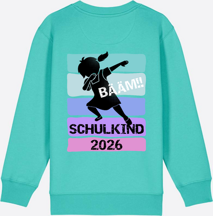 Sweatshirt Einschulung 2026 Mädchen: Bääm!! Schulkind - Pool Blue