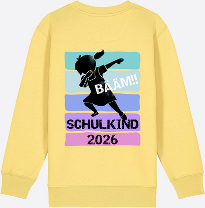Sweatshirt Einschulung 2026 Mädchen: Bääm!! Schulkind - Viva Yellow