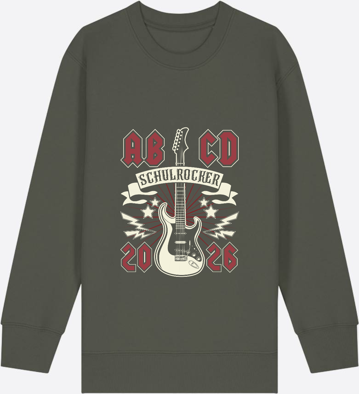 Sweatshirt Einschulung: ABCD Schulrocker mit Name - Khaki Herzseite