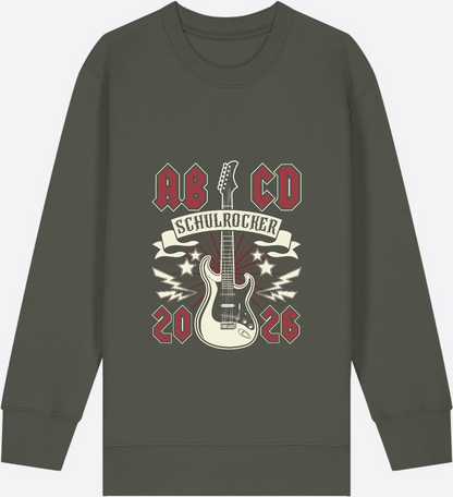 Sweatshirt Einschulung: ABCD Schulrocker mit Name - Khaki Herzseite