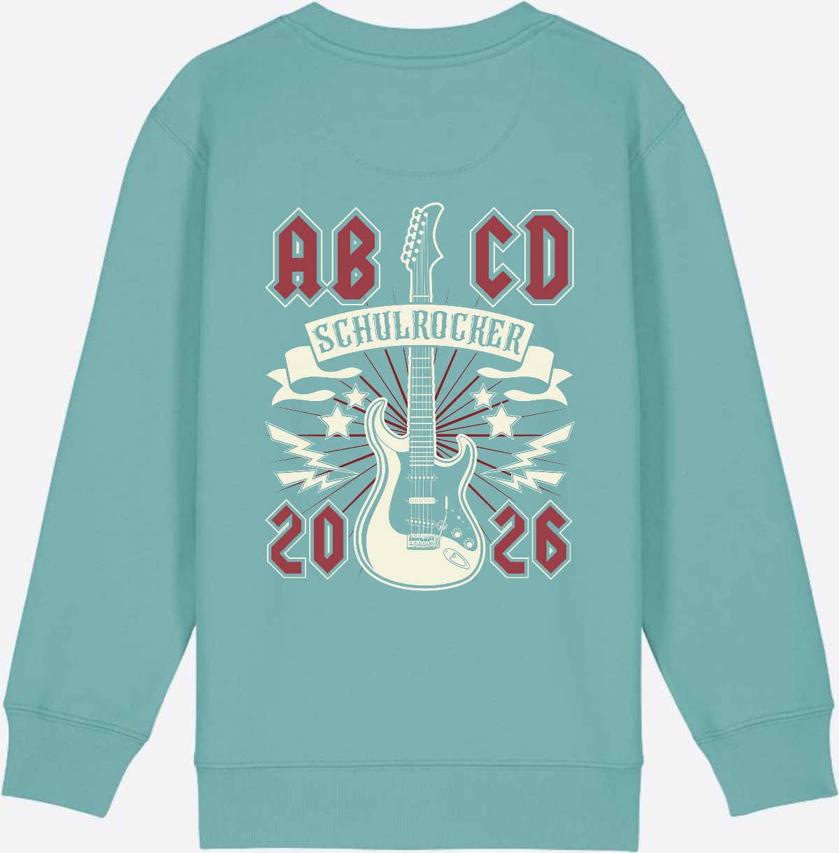 Sweatshirt Einschulung: ABCD Schulrocker mit Name - Teal Monstera