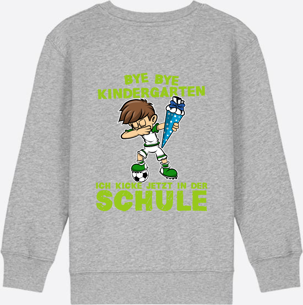 Sweatshirt Einschulung: Bye Bye Kindergarten Fußball Dabbing Junge - Heather Grey