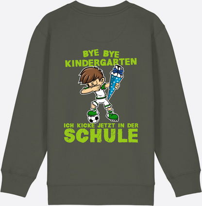 Sweatshirt Einschulung: Bye Bye Kindergarten Fußball Dabbing Junge - Khaki