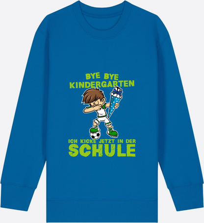 Sweatshirt Einschulung: Bye Bye Kindergarten Fußball Dabbing Junge - Royal Blue Herzseite