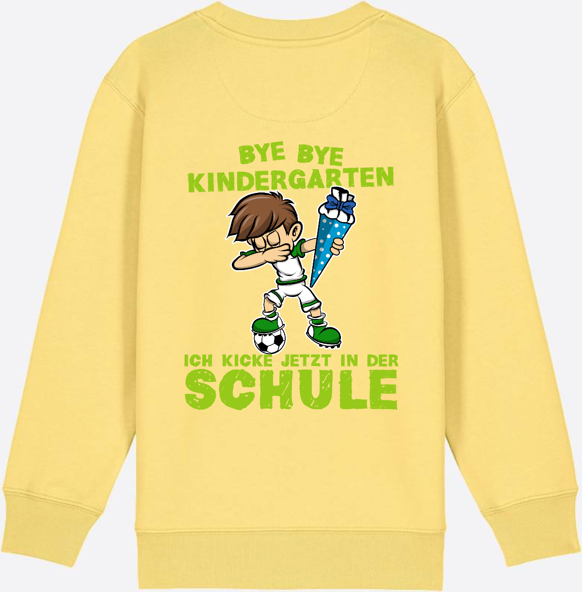 Sweatshirt Einschulung: Bye Bye Kindergarten Fußball Dabbing Junge - Viva Yellow