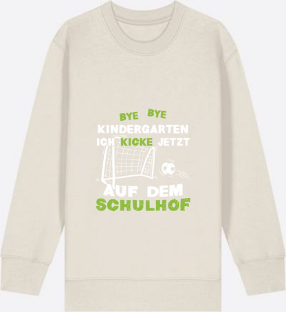 Sweatshirt Einschulung: Bye Bye Kindergarten – Fußball Schulkind - Eco Heather Herzseite