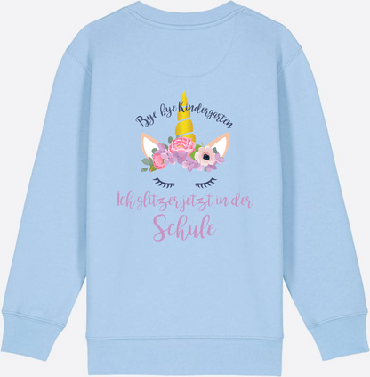 Sweatshirt Einschulung – Bye Bye Kindergarten Glitzer & Blumen - Blue Soul