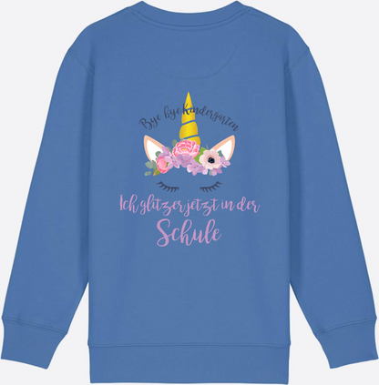 Sweatshirt Einschulung – Bye Bye Kindergarten Glitzer & Blumen - Bright Blue