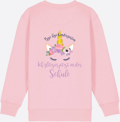 Sweatshirt Einschulung – Bye Bye Kindergarten Glitzer & Blumen - Cotton Pink
