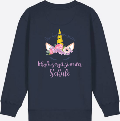 Sweatshirt Einschulung – Bye Bye Kindergarten Glitzer & Blumen - French Navy