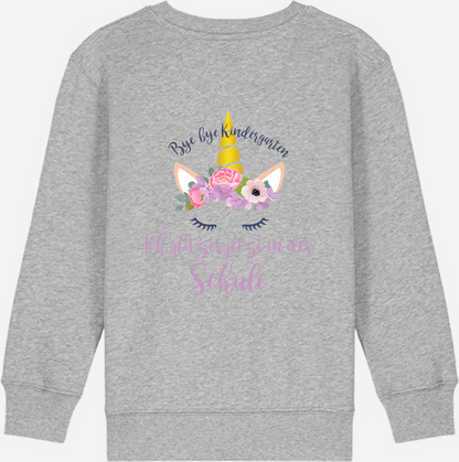 Sweatshirt Einschulung – Bye Bye Kindergarten Glitzer & Blumen - Heather Grey