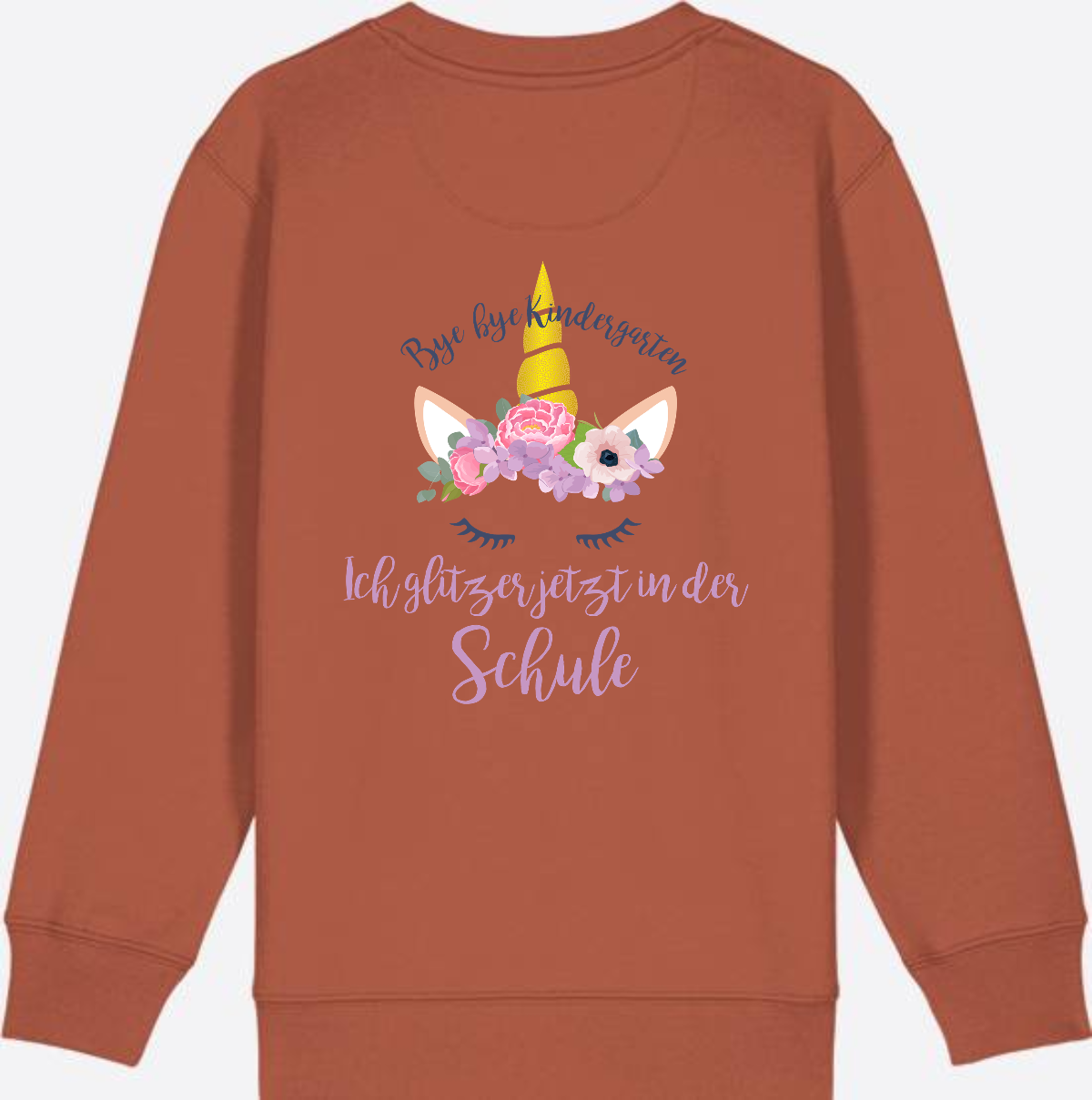 Sweatshirt Einschulung – Bye Bye Kindergarten Glitzer & Blumen - Heritage Brown